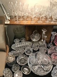 Etched crystal stemware, Brilliant period cut glass