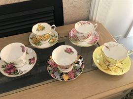 Assorted cups and saucers