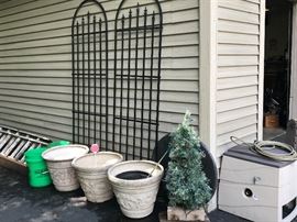 Trellises, pots, ladder, etc