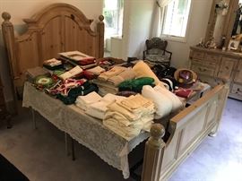 Bedroom suite of "Pickled" pine. Queen size bed does not have mattress, just buying the frame...