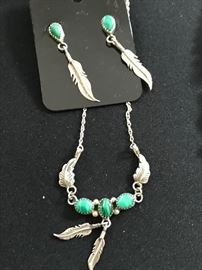 Sterling & malachite necklace and earrings