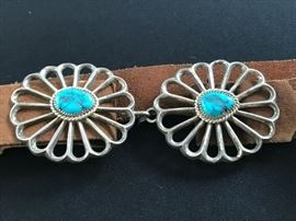 Sterling & turquise "Tufa" or sand cast belt