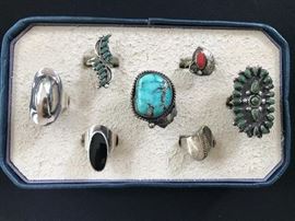 Assorted sterling and semi-precious stone rings