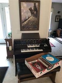 Dennis P. Anderson (Listed artist) painting of a ram. Signed lower right; above an electric cord organ