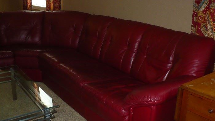 3 PC. RED LEATHER SOFA, VERY NICE