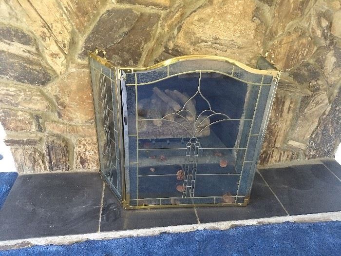 Beautiful Large Glass & Brass Fireplace Screen