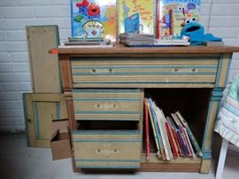 Original hinges and drawer hardware sold with this piece.