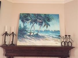 Lee Reynolds Painting Vaughn Galleries, Hand Welded Cowboys, Palm Tree Candlesticks