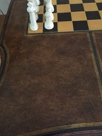 Leather Inlaid Game Table with Gold Trim