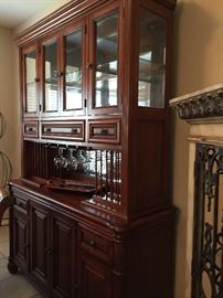 Lighted China Cabinet with Plate Holders, Wine Glass Holders