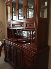 Lighted China Cabinet with Plate Holders, Wine Glass Holders