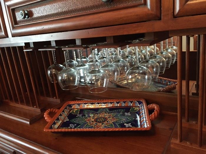 Lighted China Cabinet with Plate Holders, Wine Glass Holders