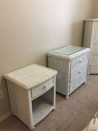 White Wicker Nightstand, Drawers