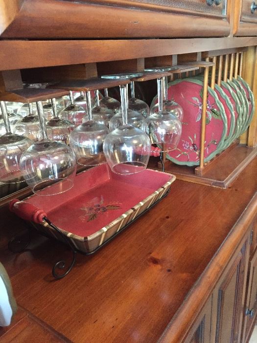 Lighted China Cabinet with Plate Holders, Wine Glass Holders