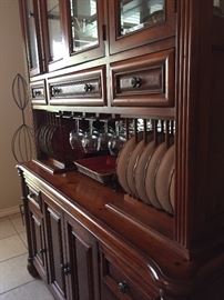 Lighted China Cabinet with Plate Holders, Wine Glass Holders