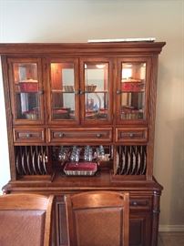 Lighted China Cabinet with Plate Holders, Wine Glass Holders