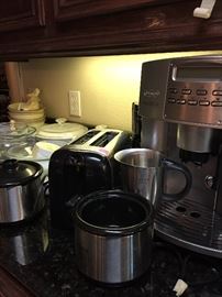 Corning Ware, Ramekins, Toaster, Small Coffee Maker, Mini Slow Cooker, DeLonghi Mafnifica Espresso Machine