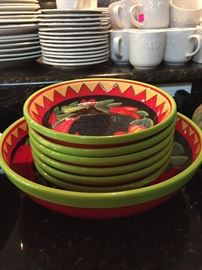 Great Serving Bowl with Chili Pepper Motiff with Smaller Bowls 