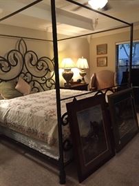 Canopy Wrought Iron King Size Bed and Mattress, Several Lamps