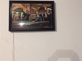 Lighted Scene with James Dean, Humphrey Bougart, Three Stoogies Playing Pool