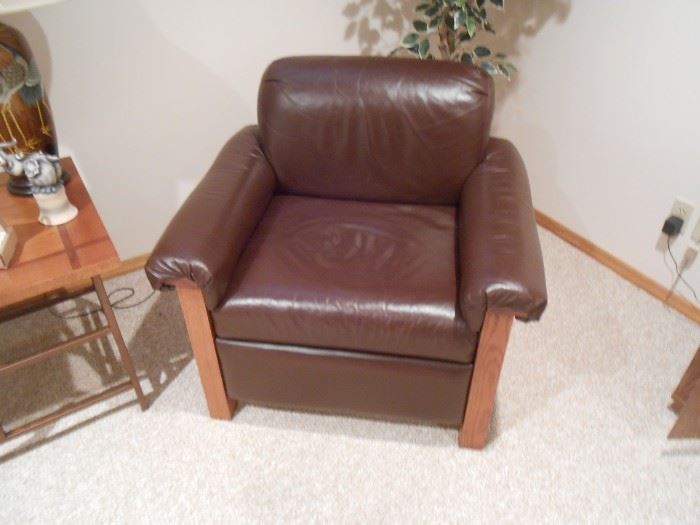 1 of 2 leather Craftsman style chairs