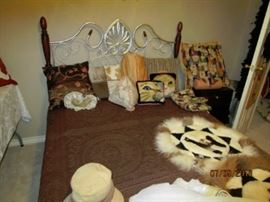 Full size headboard and frame.  Beautiful brown spread with 2 pillow shams.  