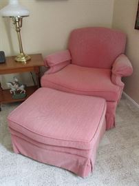 Rose Pink Upholstered Ladies Chair with Ottoman