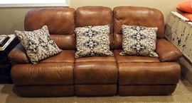 Flexsteel Latitudes Collection Leather Couch With Double Electric Recliners 38"H x 90"W x 43"D And Sofa Pillows