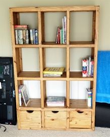 Wood Divided Bookcase With Three Drawers 75.75"H x 49"W x 13.75"D