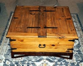 Rustic Pine Coffee Table With Metal Accents, 16.5"H x 38" x 38"