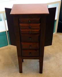 Free Standing Jewelry Chest With Flip Top Mirror And Five Drawers 40"H x 16"W x 11"D