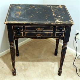 Rustic Sewing Machine Table 31'H x 27"W x 19"D And Lyre Back Chair