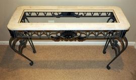 Metal And Marble Sofa Table, Glass Missing, 26"H x 47"W x 20"D
