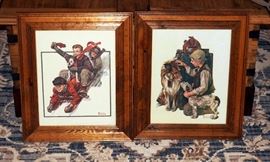 Prints By Norman Rockwell, Boy And Dogs And Boys Sledding 19" x 15.5"