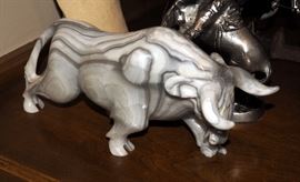 Cowboy Metal Book Ends, Deer Antlers, Onyx Bull, Rail Roal Spikes Qty 2 And Native American Sculpture