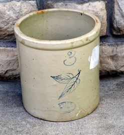 Union Stoneware Co #3 Crock With Two Leaves Printed On Front