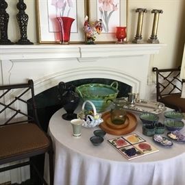 Pottery and glass items...along with two wonderful Shaker trays.
