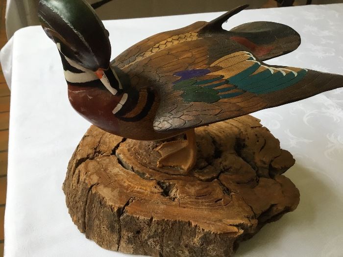 Carved duck sculpture