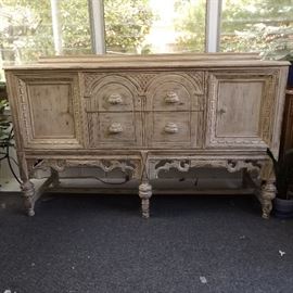 Circa 1910 Jacobean style sideboard with white washed finish