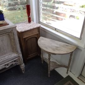 antique marble top stand and demilune side table