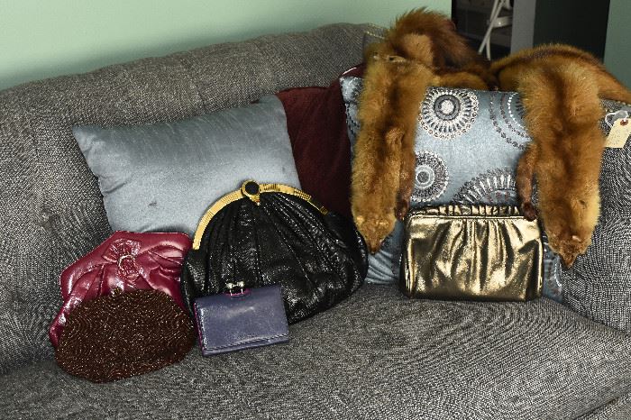 purses by Judith Leiber, vintage fur stole