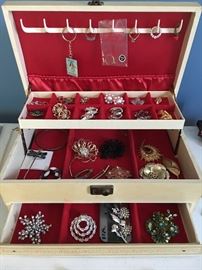 close up of costume jewelry (pins & earrings)