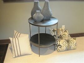 2 tired Black Granite Side Table. Custom made Pillows.