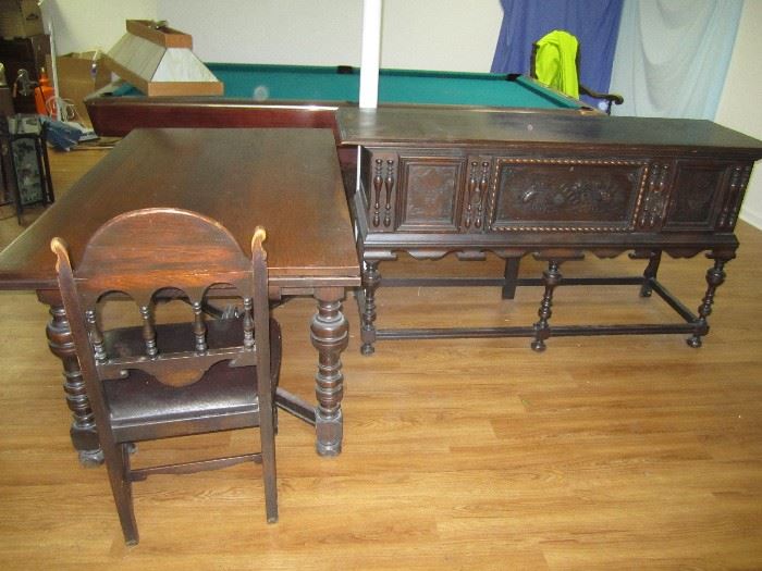 Antique Oak dining room table and buffet