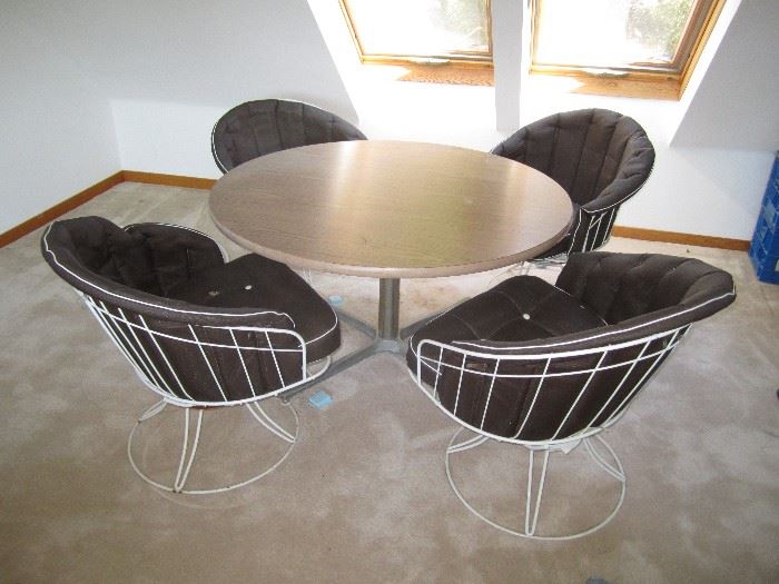 Wire chairs and wood table