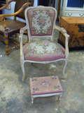 Needlepoint Arm chair with matching footstool
