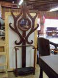 Unusual Hall Tree with Cast Iron Drip Pan