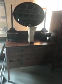 #15 antique vanity w mirror 6 drawers 42x19x61 $200.00