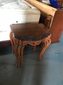 #21 3 stacking tables with carving and qa legs 22x15x24 $175.00