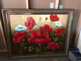 #25 red popies oil painting 57x44 $125.00